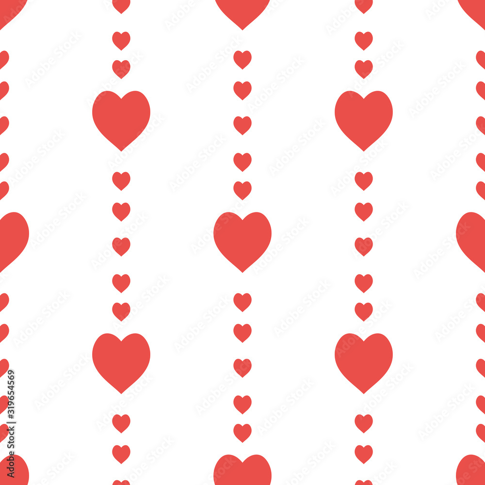 Seamless pattern in stylish creative red hearts on white background for fabric, textile, clothes, tablecloth and other things. Vector image.