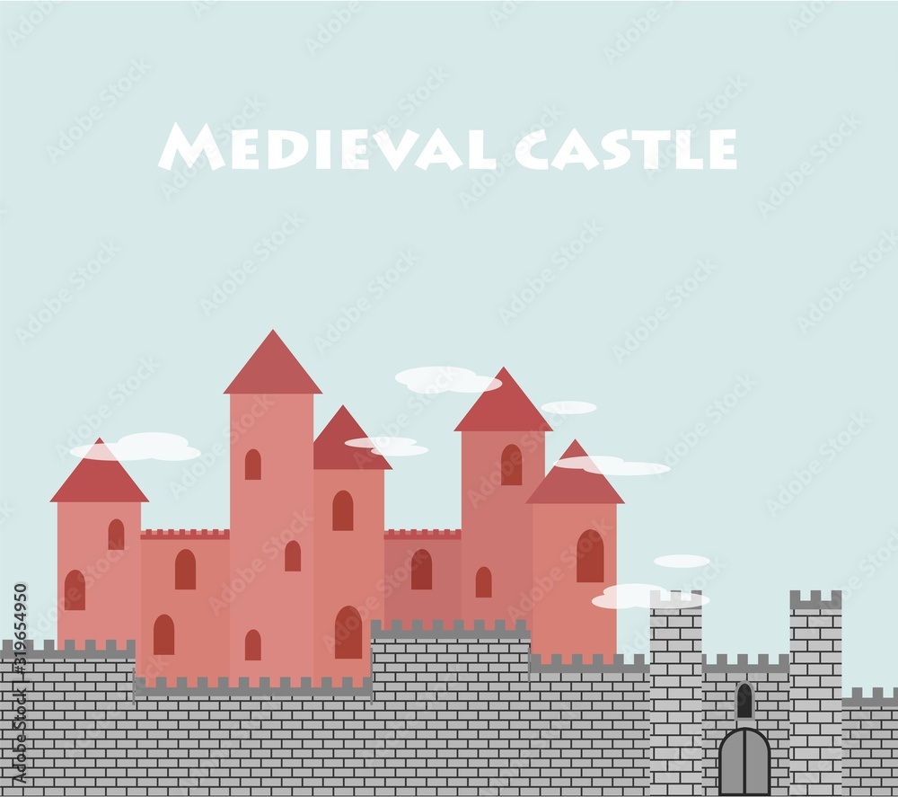 Medieval castle with a fortress wall and towers