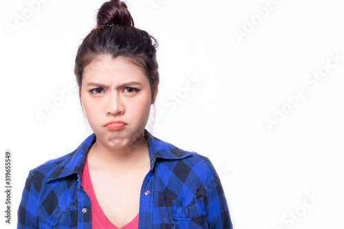 Konstfotografi Young asian woman is touchy woman, especially when menstruation time pretty girl will be sulk, displeased, touchy, angry easily because it is about hormone changing