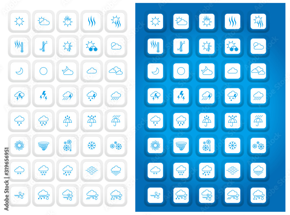Weather Icon Set.Icons that can use extrude effects on various background colors.Extruded button-shaped icon. Weather Icon Set.Icons that can use extrude effects on various background colors.Extruded button-shaped icon.