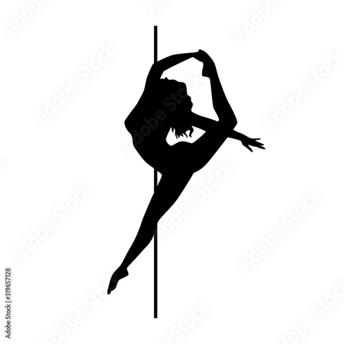 Vector silhouette of girl and pole on a white background. Pole dance illustration for fitness, striptease dancers, exotic dance. Vector illustration EPS10 for logotype, badge, icon, logo, banner, tag.
