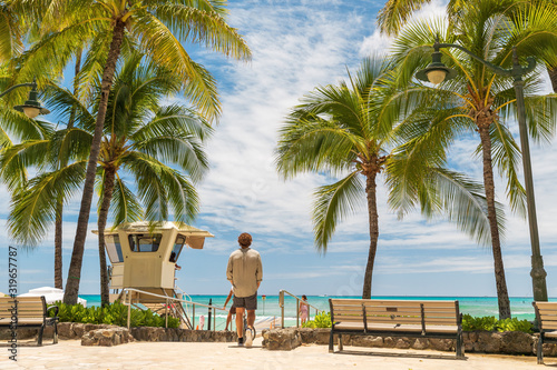 Hawaii Waikiki beach landscape in Honolulu city travel destination for american tourists, Oahu island , Hawaii.