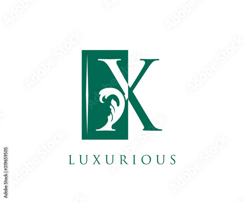 Vintage X Letter Swirl Logo. Green and White X With Classy Leaves Shape design perfect for fashion, Jewelry, Beauty Salon, Cosmetics, Spa, Hotel and Restaurant Logo. 