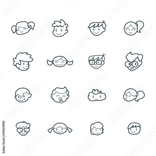 Kid logo set children icon happy girl boy kids play joy cute cheerful young happiness cartoon character friends illustration kindergarten smile adorable school vector education drawing baby 