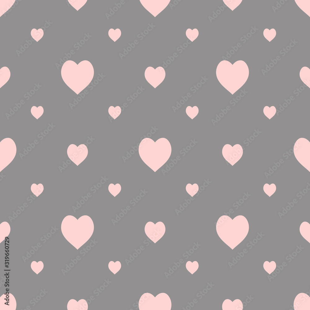 Seamless pattern in stylish light pink hearts on grey background for fabric, textile, clothes, tablecloth and other things. Vector image.
