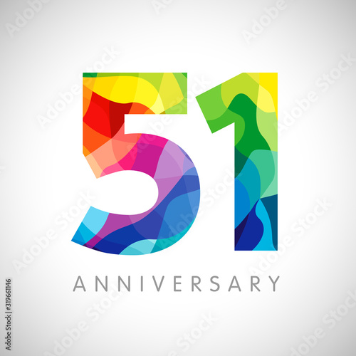 51 st anniversary numbers. 51 years old logotype. Bright congrats. Isolated abstract graphic web design template. Creative 1, 5 3D digits. Up to 51% percent off discount idea. Congratulation concept. photo