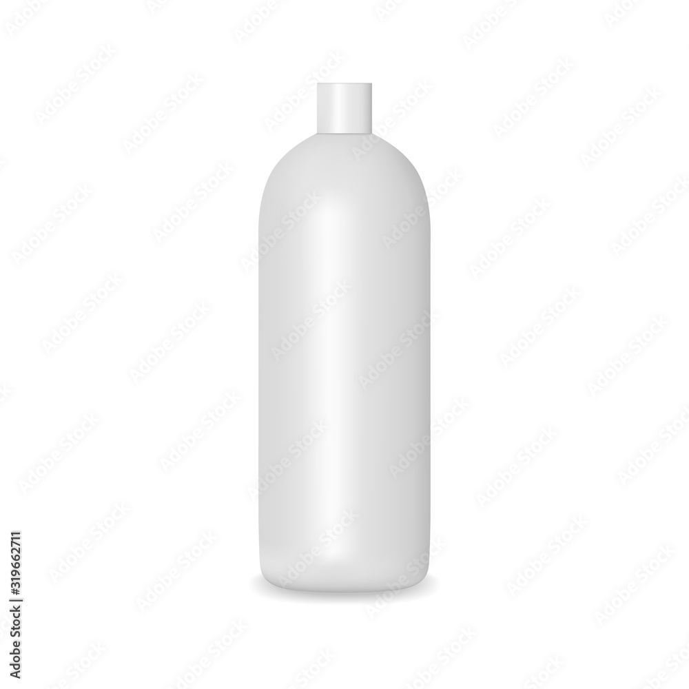 White blank bottle with cap. Shampoo, lotion, shower gel mockup.Cosmetic package template White blank bottle with cap. Shampoo, lotion, shower gel mockup.Cosmetic package template