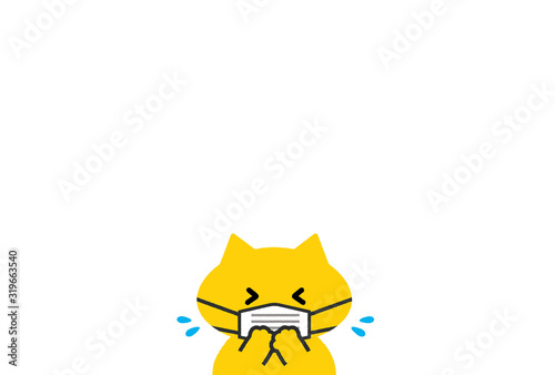 風邪・感染症予防・マスクイメージ素材：くしゃみをする猫のシンプルなイラスト  © Spica