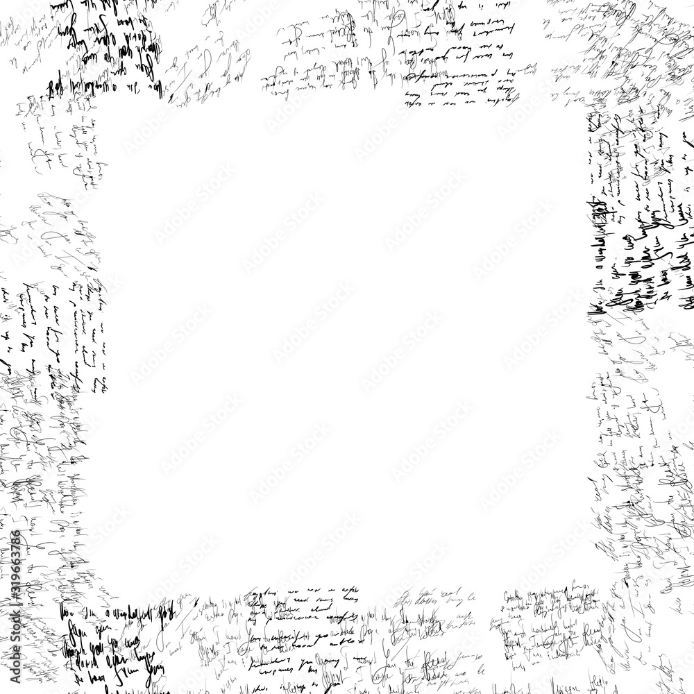 Abstract frame. Handwritten font on a white background. Ink on paper Abstract frame. Handwritten font on a white background. Ink on paper