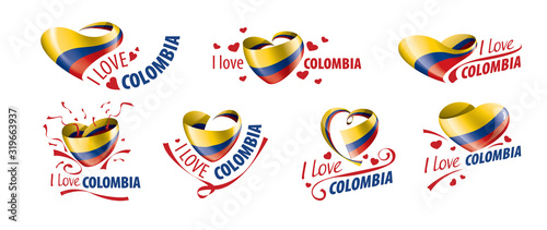 National flag of the Colombia in the shape of a heart and the inscription I love Colombia. Vector illustration