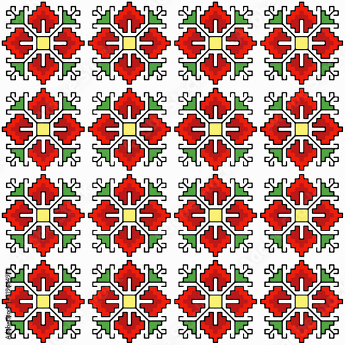 Bulgarian folk motif shevitsa pattern, Beautifull print on demand design,  Geometric background, Abstract wallpaper, Jewelry design, Cross stitch pattern, Ethnic motif isolated on white background photo