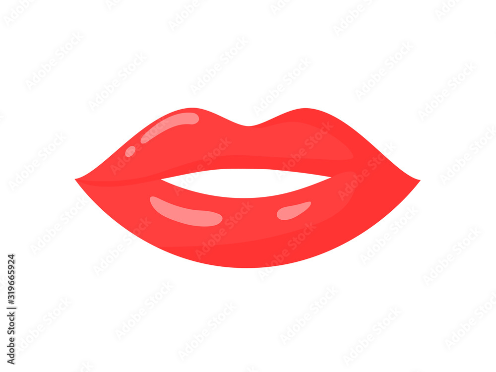Parted, shiny female lips in red lipstick. Vector illustration. Parted, shiny female lips in red lipstick. Vector illustration.