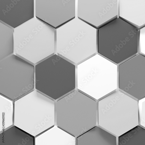 Abstract background pattern with gray and white honeycomb blocks. 3d