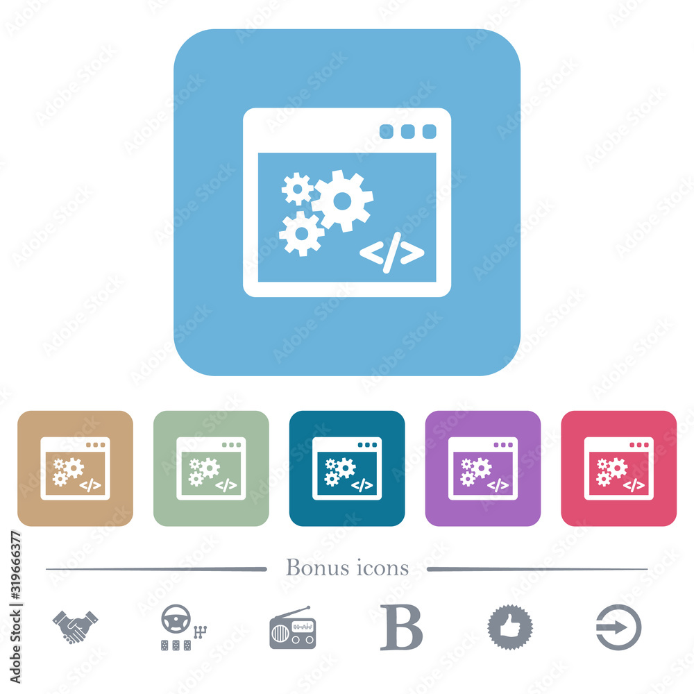 Application programming interface flat icons on color rounded square backgrounds Application programming interface flat icons on color rounded square backgrounds