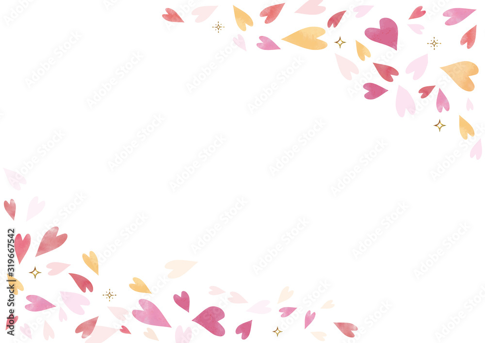 ピンクのハート背景素材（長方形 A4比率）