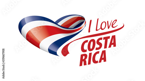 National flag of the Costa Rica in the shape of a heart and the inscription I love Costa Rica. Vector illustration