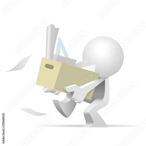 During the bad economy times, poor cute little white Simplified man was retrenched by the company and have to carry his own stuff home with a big brown box