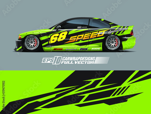 Vehicle graphic livery design vector. Graphic abstract stripe racing background designs for wrap cargo van  race car  pickup truck and adventure. Full vector Eps 10.