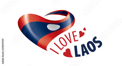 National flag of the Laos in the shape of a heart and the inscription I love Laos. Vector illustration