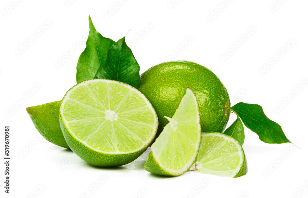 Chopped lime fruit isolated on white background
