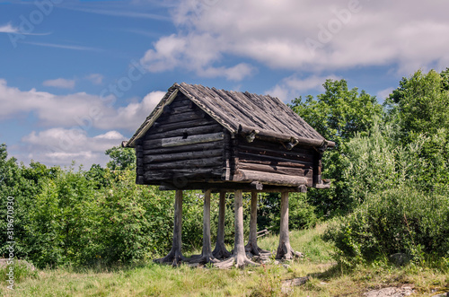 The hut standing on the chicken legs (wooden house fairy grandmother Yaga), Stockholm, Sweeden