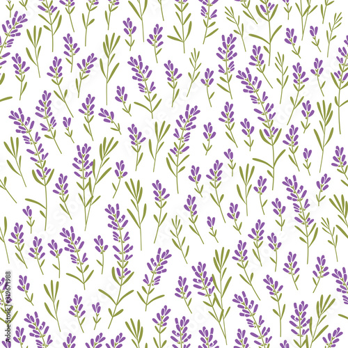 Blooming field of lavender seamless pattern. Plant background for fashion, wallpapers, print, textile, covers, surface. Vector.