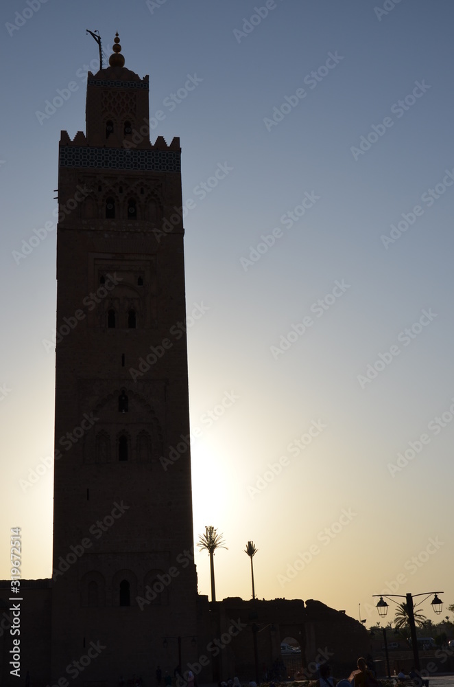 Couché soleil sur la Mosquée Koutoubia à Marrakech Maroc 