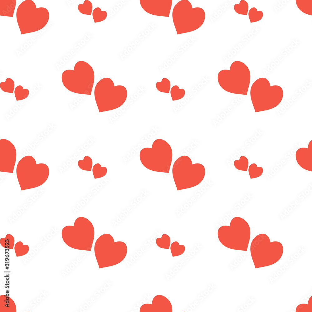 Seamless pattern in lovely red hearts on white background for fabric, textile, clothes, tablecloth and other things. Vector image.