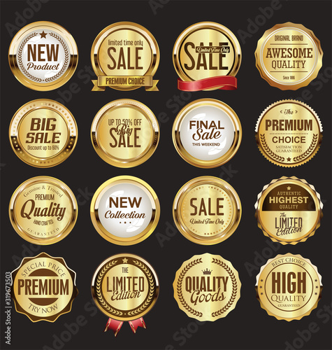 Retro vintage gold and black badges and labels 