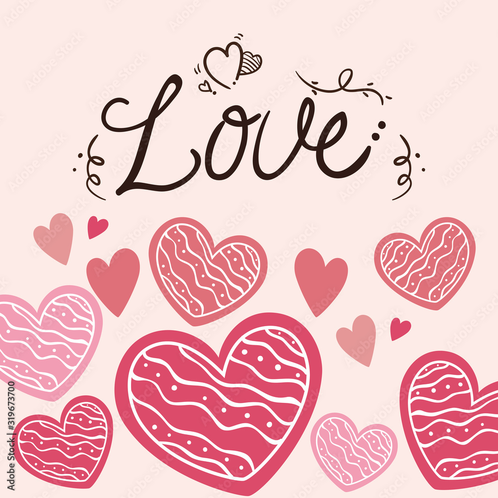 valentines day card with love lettering and decoration vector illustration design