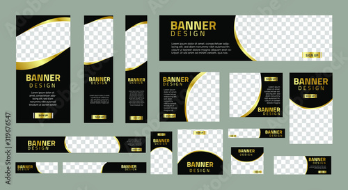 set of creative web banners of standard size with a place for photos.  Business ad banner. Vertical, horizontal and square template. vector illustration EPS 10