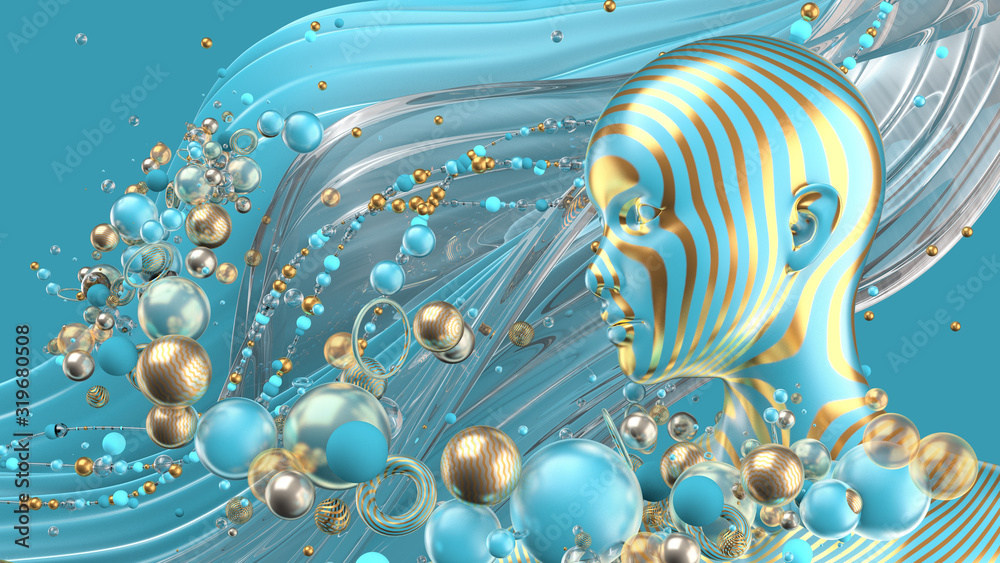 Fototapeta premium Beautiful abstract background with primitives and geometry. 3d illustration, 3d rendering.