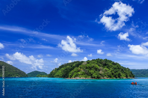 Beautiful blue Sky and Sea in summer at Surin islands national park, Phang nga. Thailand.