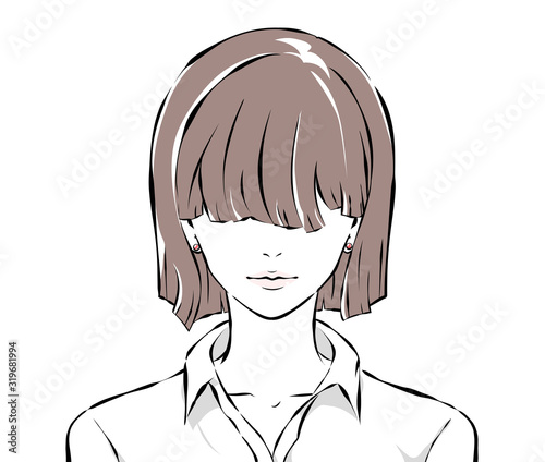 前髪で目を隠した女性の顔