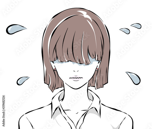 前髪で目を隠した女性の焦り