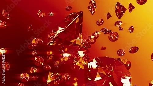 Abstract 3d rendering with diamonds, animated background with moving geometric shapes. Seamless 4k video.	