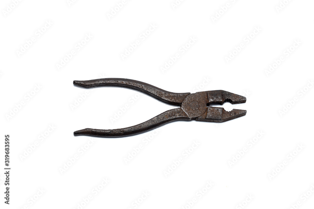 Old rusty metal pliers isolated on white background. Old rusty metal pliers isolated on white background.