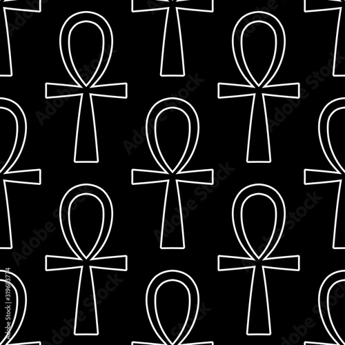 Ancient egyptian religious symbol ankh seamless pattern background.