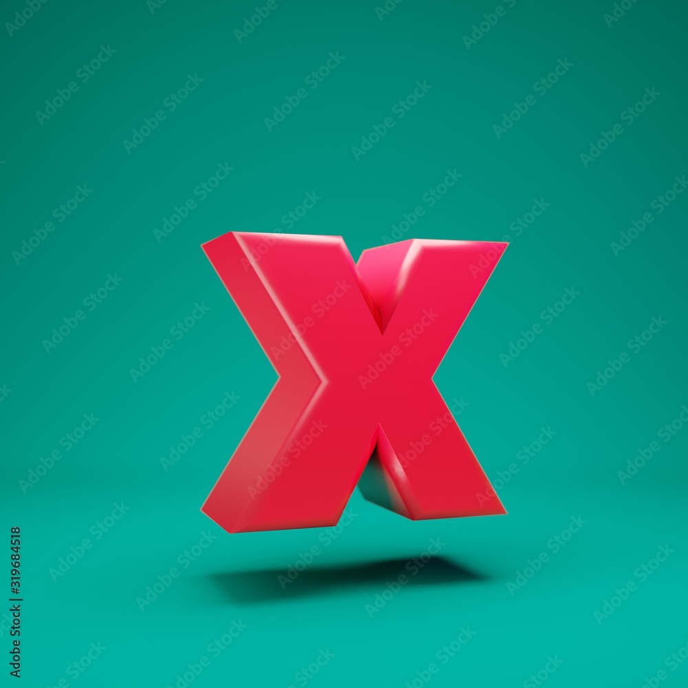Obraz premium Pink 3d letter X lowercase on mint background. 3D rendering. Best for anniversary, birthday party, celebration.