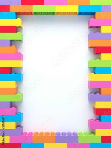 Frame of stacked colorful toy bricks