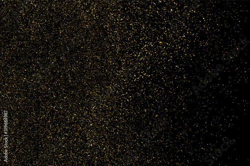 Gold glitter texture isolated on black. Amber particles color. Celebratory background. Golden explosion of confetti. Vector illustration eps 10.