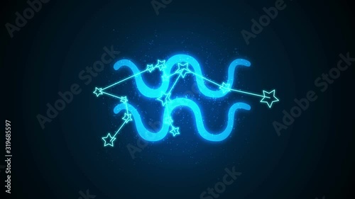 Aquarius zodiac constellation icons signs with galaxy stars background, Astrology symbol horoscope