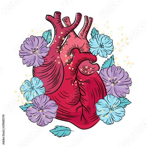 HEART HEALTH Care Medicine Lifestyle Love Life Holiday Floral Vector Illustration Set