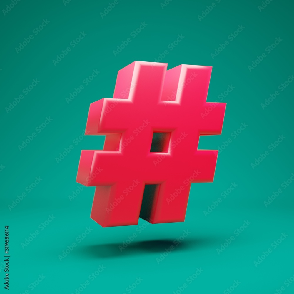 Obraz premium Pink 3d hashtag symbol on mint background. 3D rendering. Best for anniversary, birthday party, celebration.