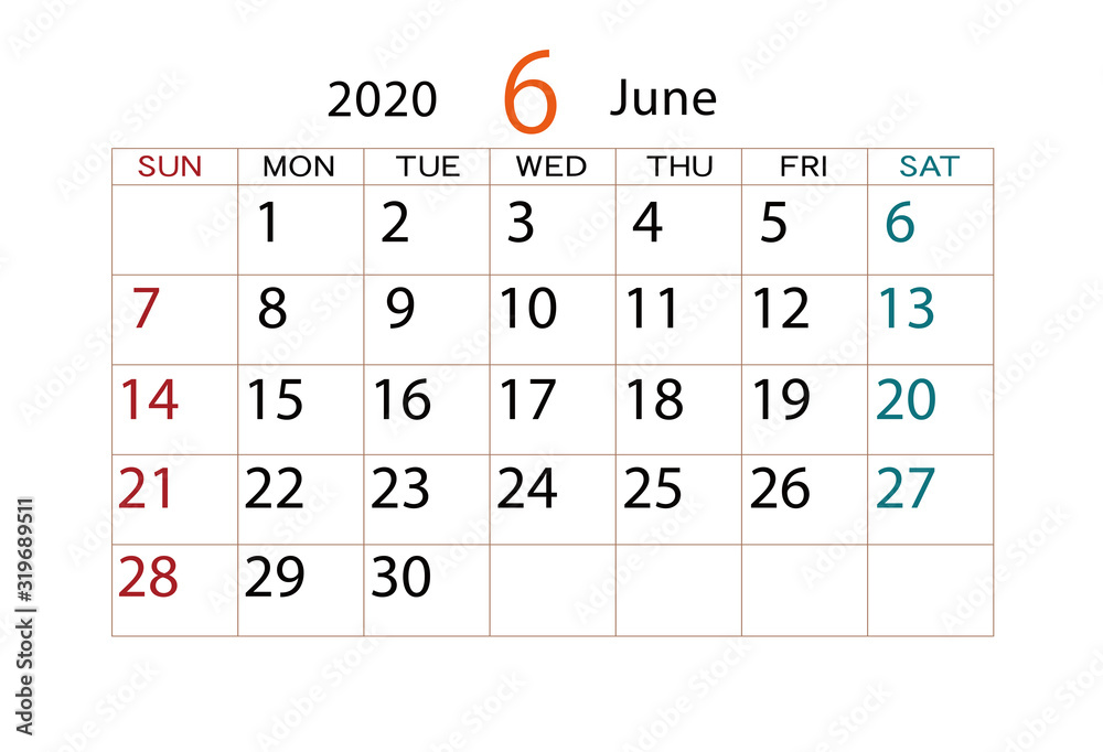 2020年 カレンダー 6月 2020年 カレンダー 6月