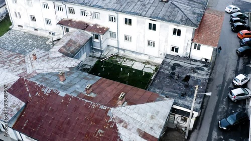Aerial view above the communist prison of Pitesti, Romania photo