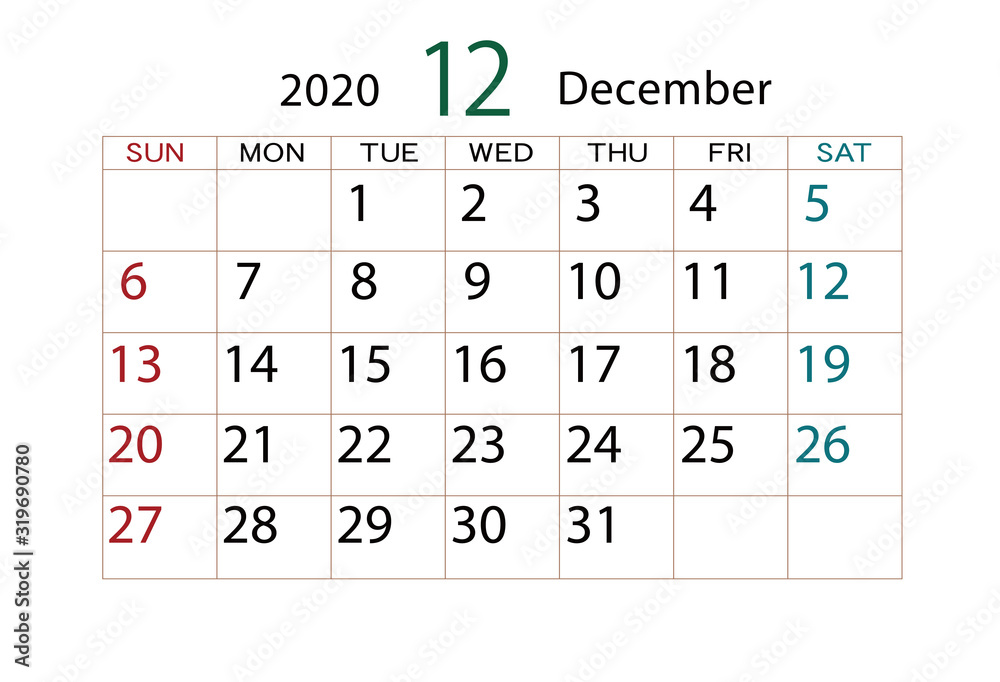 年 カレンダー 12月 Stock Illustration Adobe Stock
