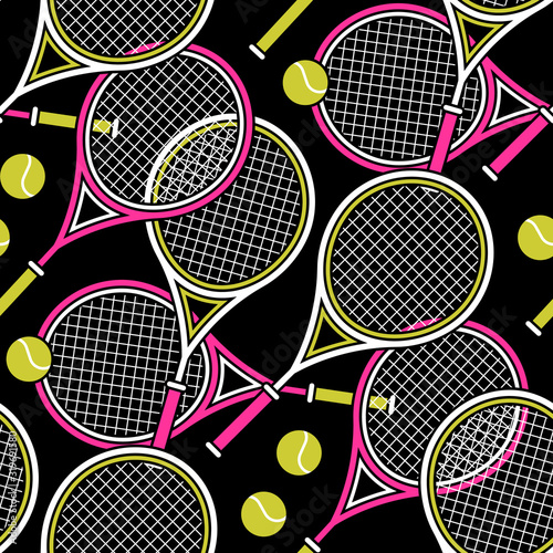 Seamless pattern of tennis rackets and balls