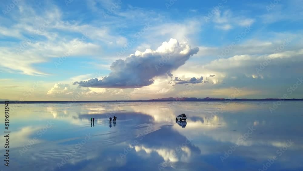 Uyuni lake DRONE beautiful reflection 