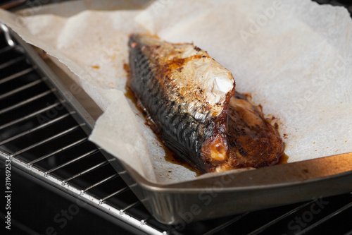 Oven-baked mackerel.